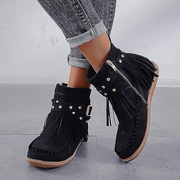 Mary - Bottines boho-chic avec franges et accent de boucles