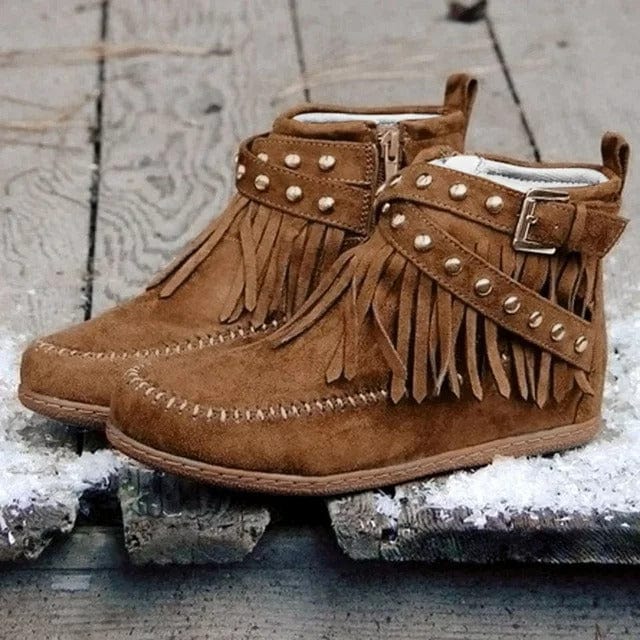 Mary - Bottines boho-chic avec franges et accent de boucles