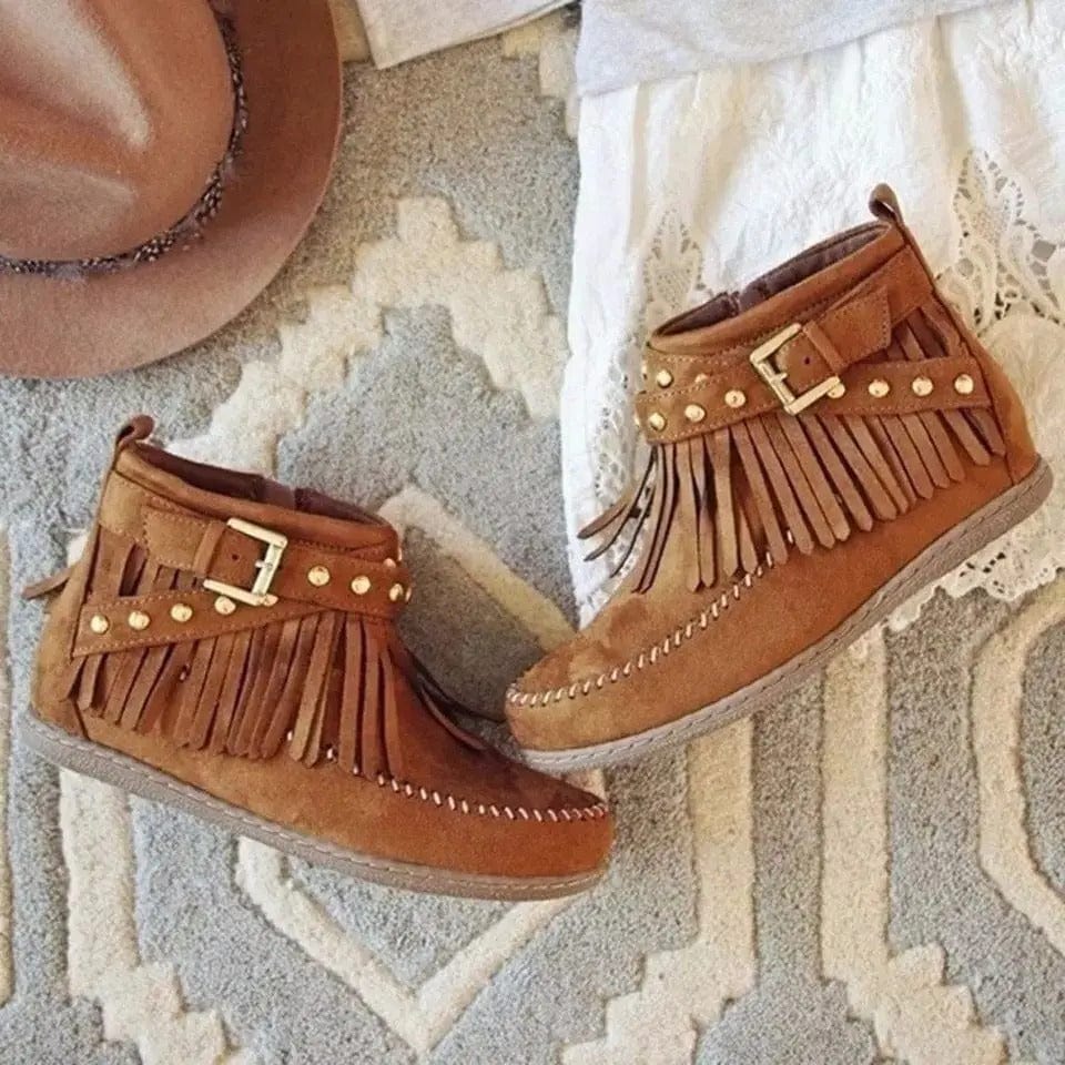 Mary - Bottines boho-chic avec franges et accent de boucles
