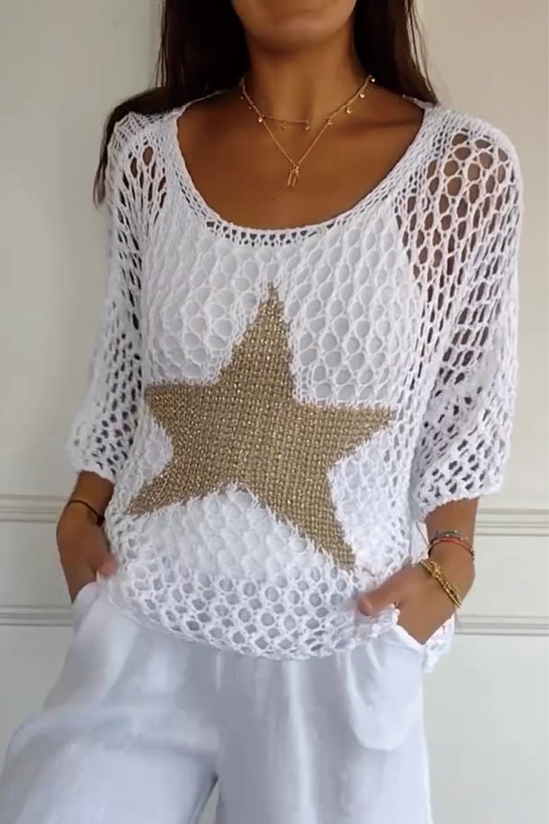 Chemise au Crochet Alma avec Motif Étoile Décoré d'Or