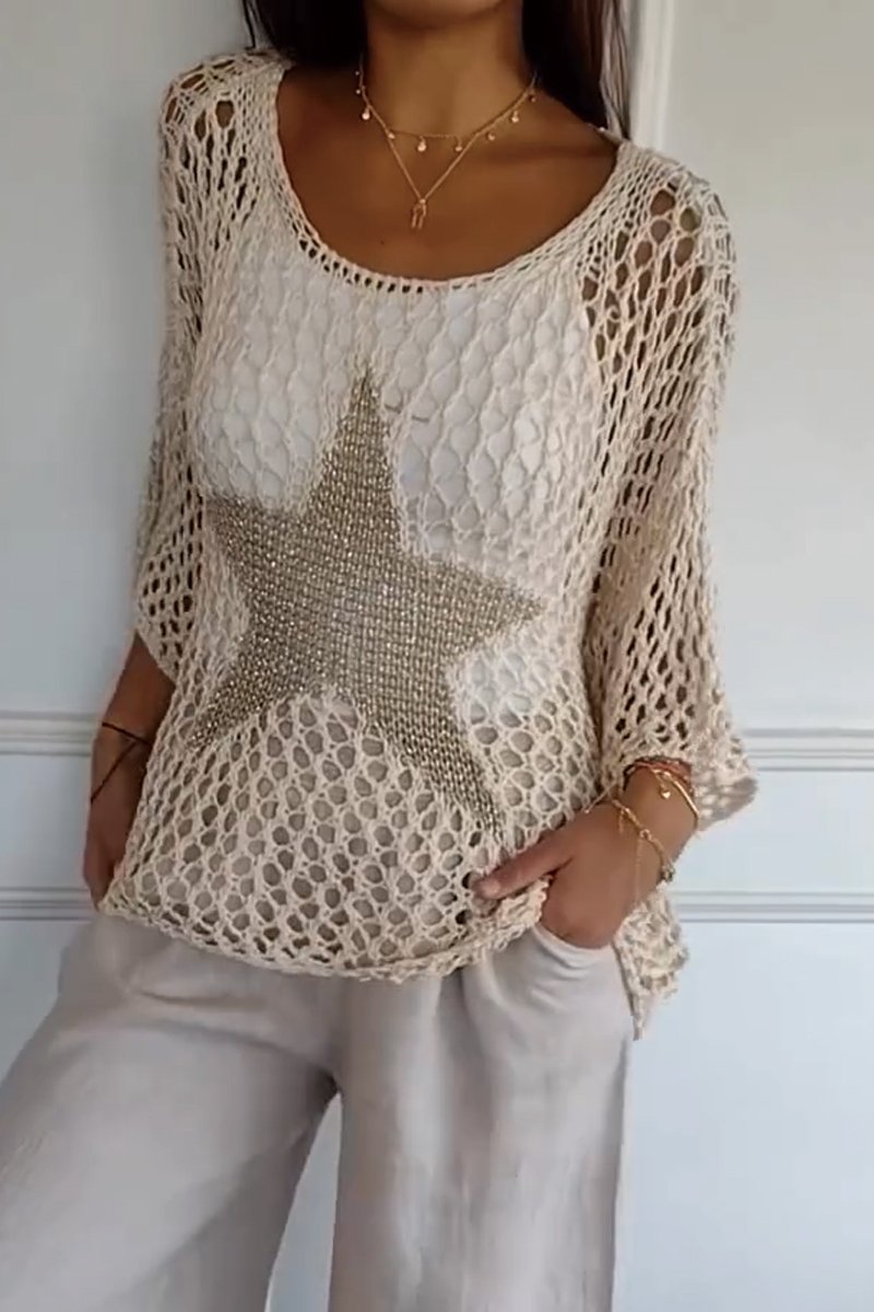 Chemise au Crochet Alma avec Motif Étoile Décoré d'Or