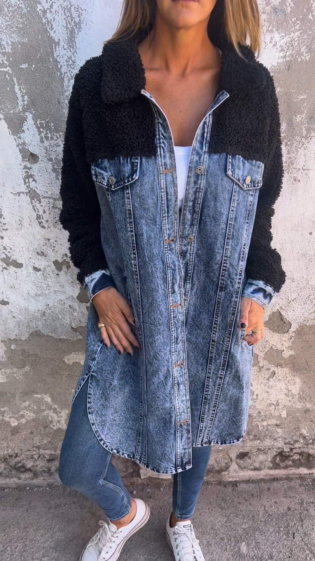 Evangeline Veste en jean manches longues avec boutons et poches devant