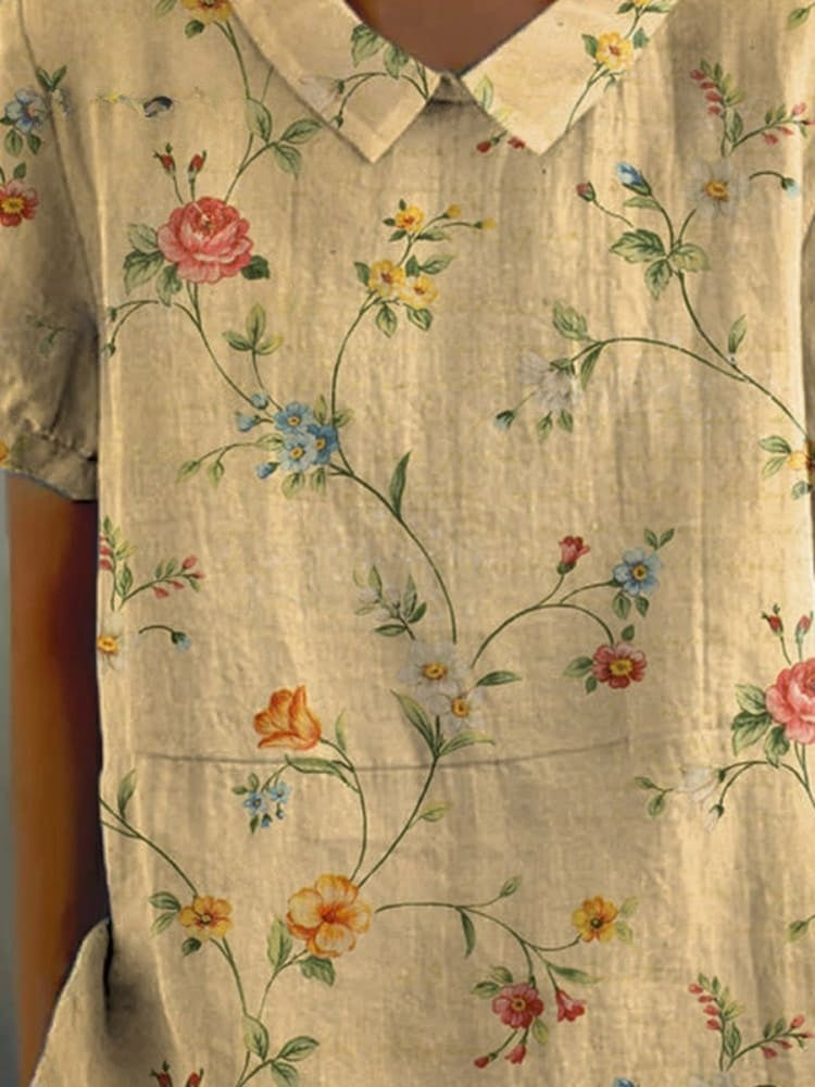 Chemise en coton à imprimé floral rétro Karen avec une touche vintage