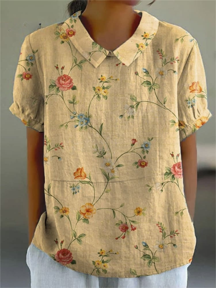 Chemise en coton à imprimé floral rétro Karen avec une touche vintage