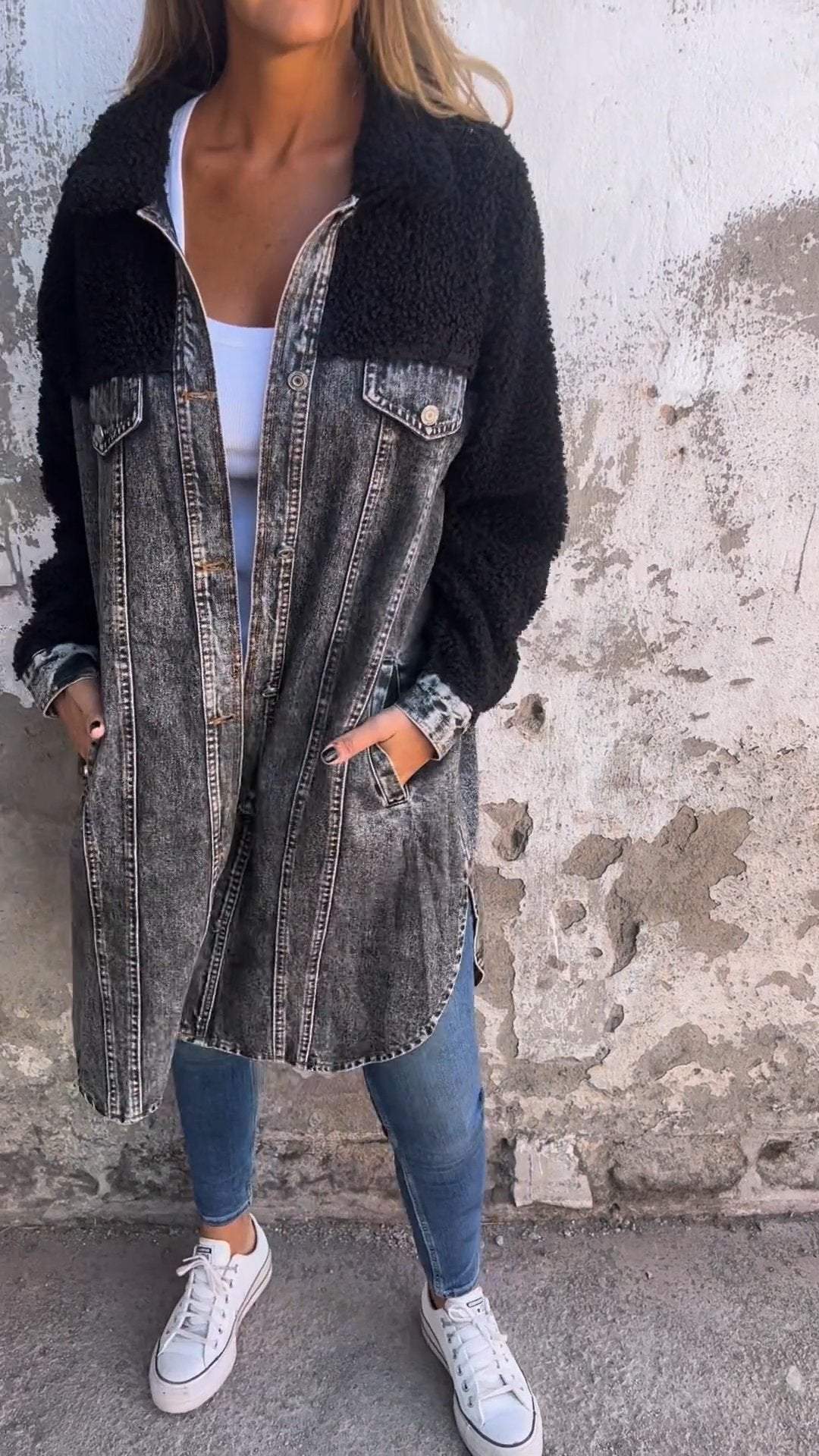 Evangeline Veste en jean manches longues avec boutons et poches devant