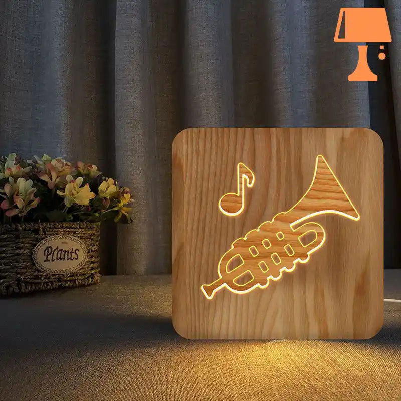 TrumpHarmony – Lampe trompette en bois pour les amateurs de musique