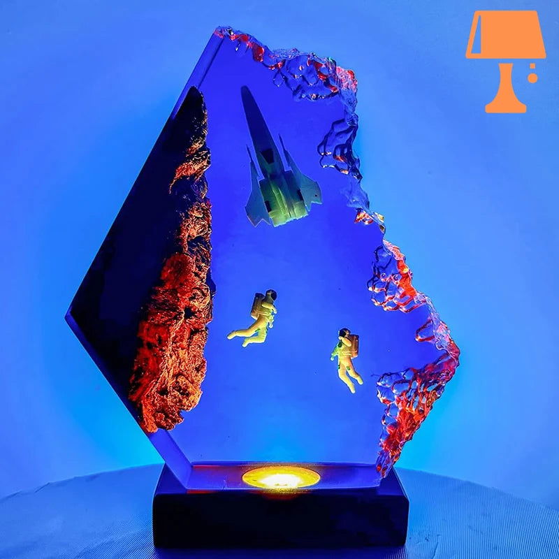 Lampe LED AuroraSphere – Design artistique unique en bois et époxy