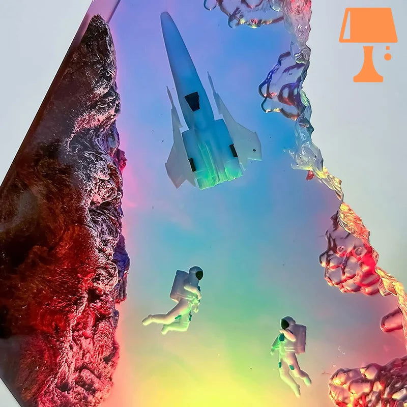 Lampe LED AuroraSphere – Design artistique unique en bois et époxy