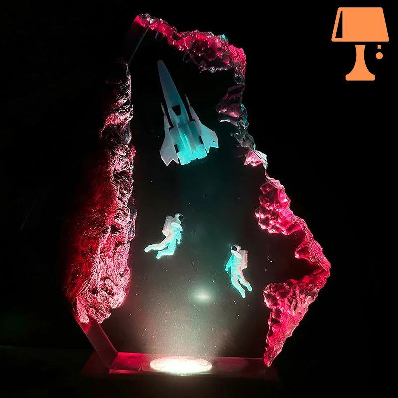 Lampe LED AuroraSphere – Design artistique unique en bois et époxy