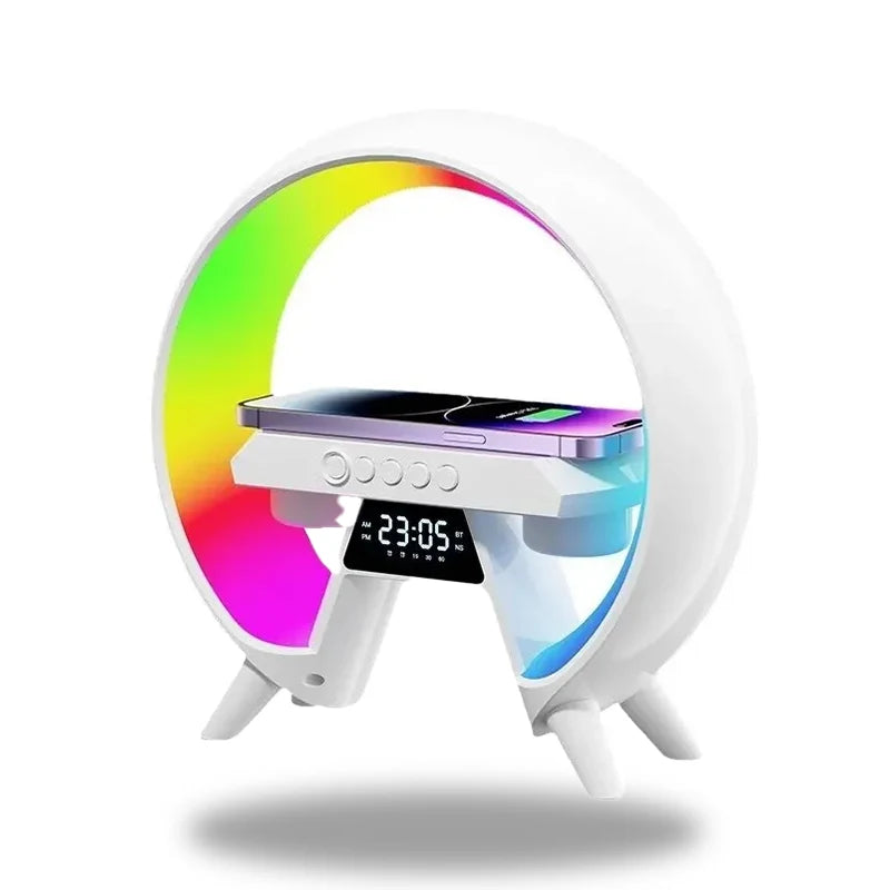 LumiNova Lampe LED Futuriste – Chargement Sans Fil & Horloge Numérique