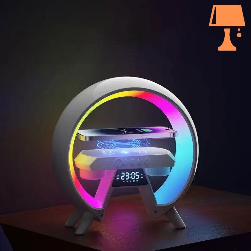 LumiNova Lampe LED Futuriste – Chargement Sans Fil & Horloge Numérique