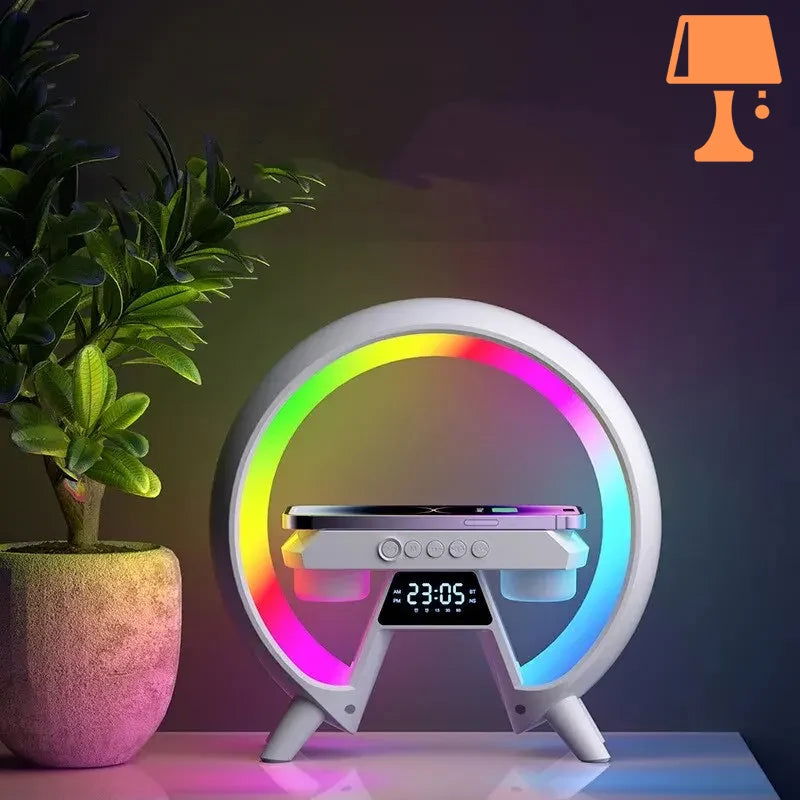 LumiNova Lampe LED Futuriste – Chargement Sans Fil & Horloge Numérique