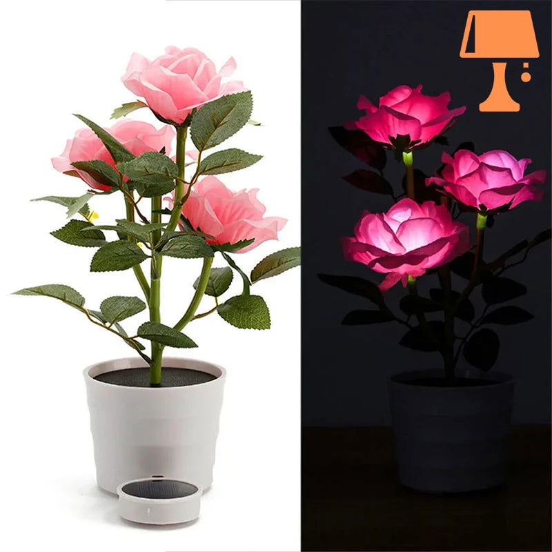 LumiRose – Lampe de pot de rose alimentée par énergie solaire avec une douce lueur LED