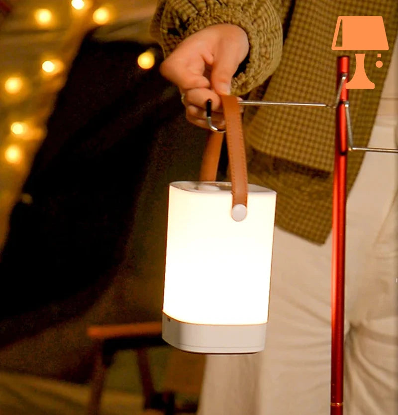 LumiCarry – Lampe de table LED portable avec poignée en cuir