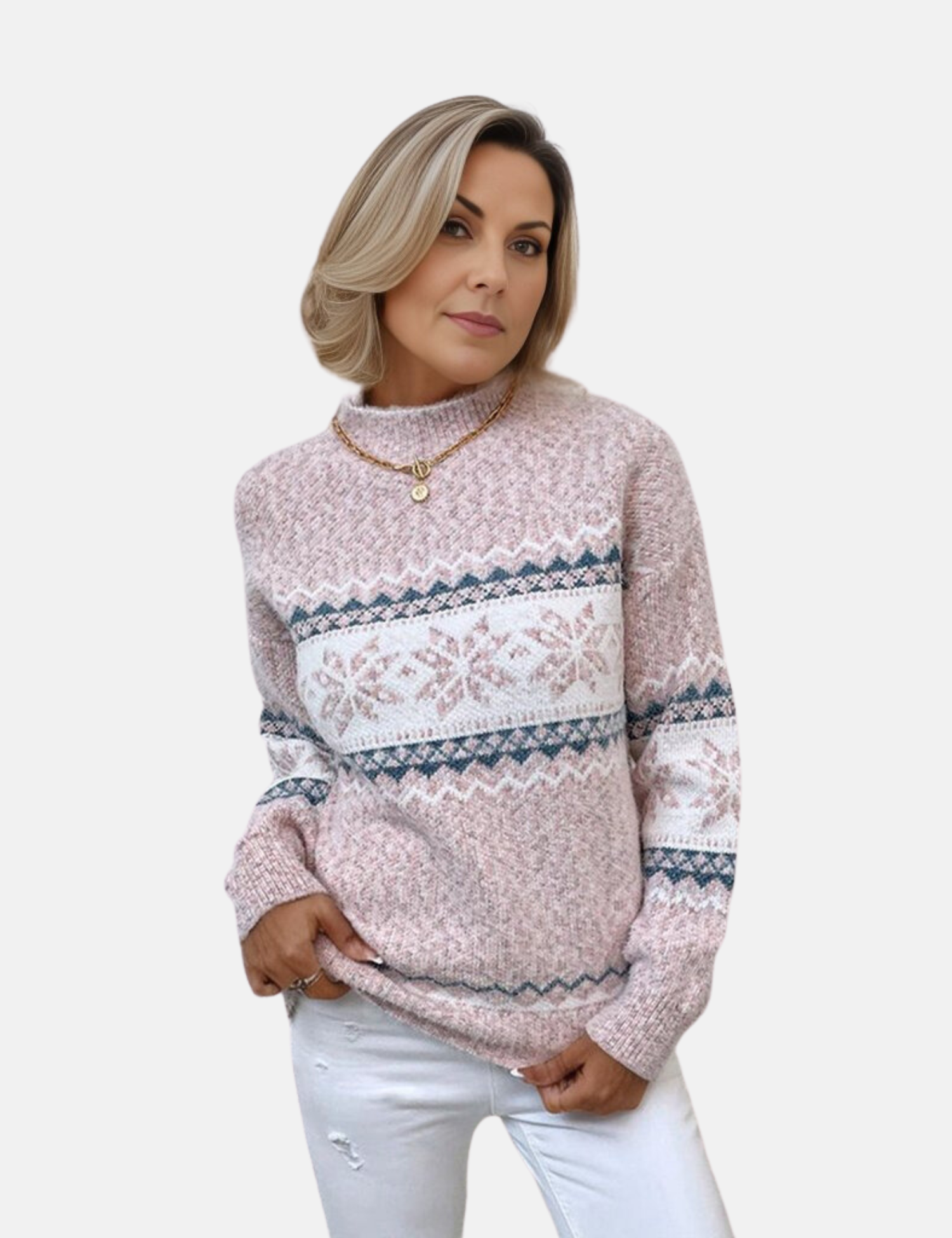 Mara - Pull ras du cou décontracté avec motif flocon de neige