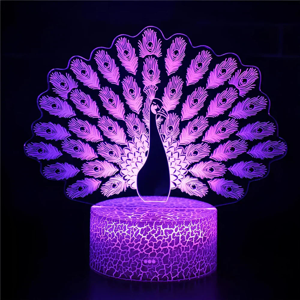 GlowPeacock - Veilleuse LED 3D avec base texturée