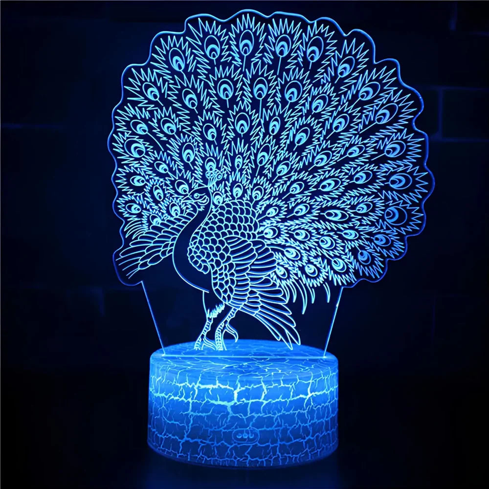 GlowPeacock - Veilleuse LED 3D avec base texturée