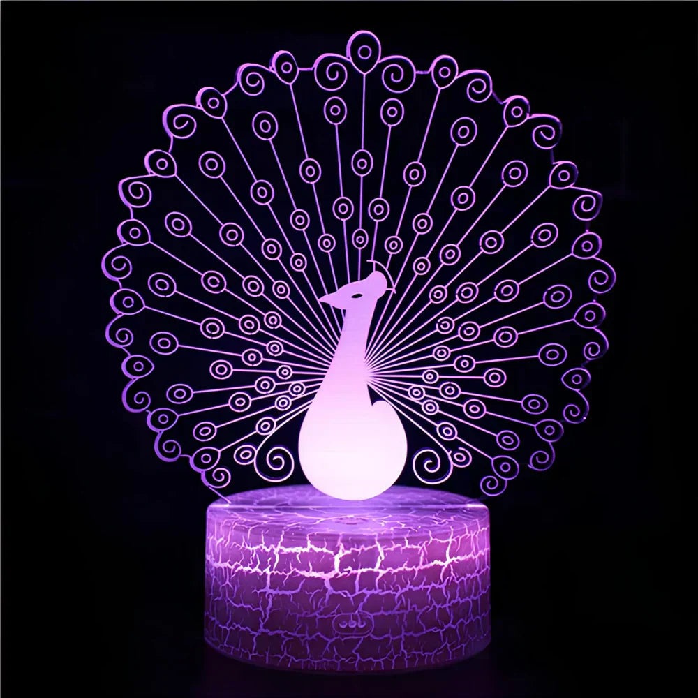 GlowPeacock - Veilleuse LED 3D avec base texturée