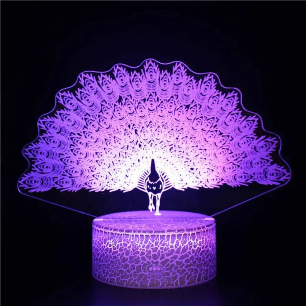 GlowPeacock - Veilleuse LED 3D avec base texturée