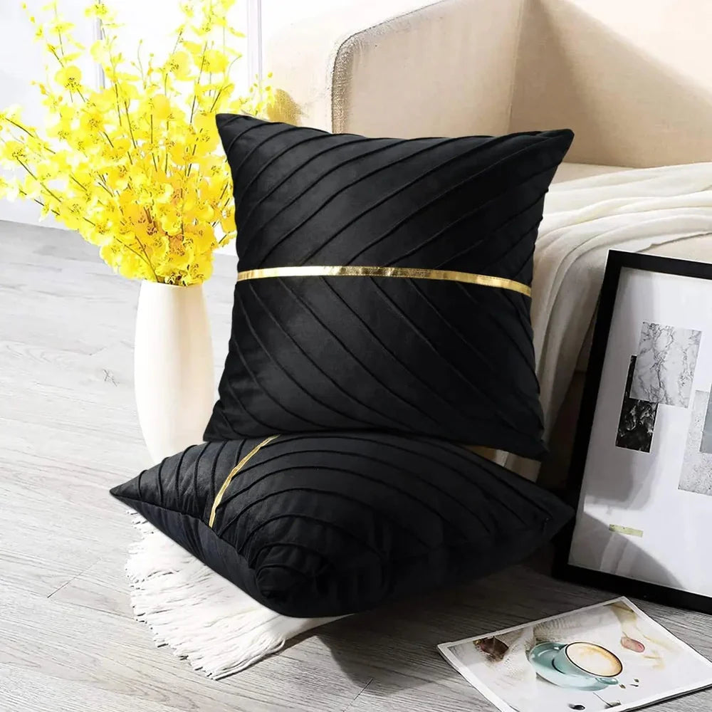 OpulentTouch - Coussins décoratifs plissés avec rayures dorées