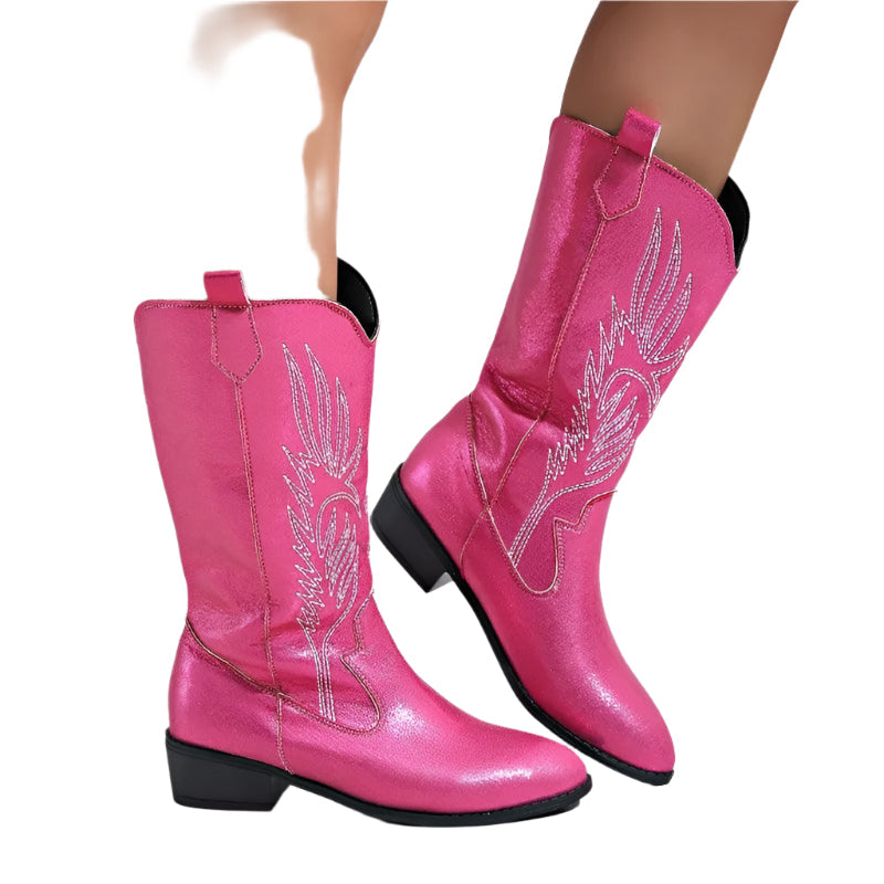 Bottines western à enfiler Savannah pour femmes – Style cowboy confortable jusqu'au mollet