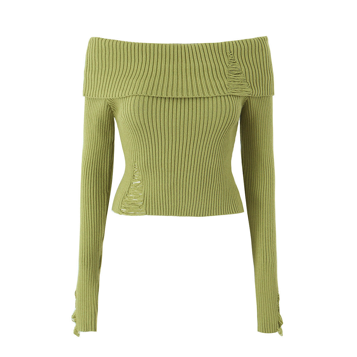 Isla - Haut court slim en tricot côtelé à épaules dénudées pour femme