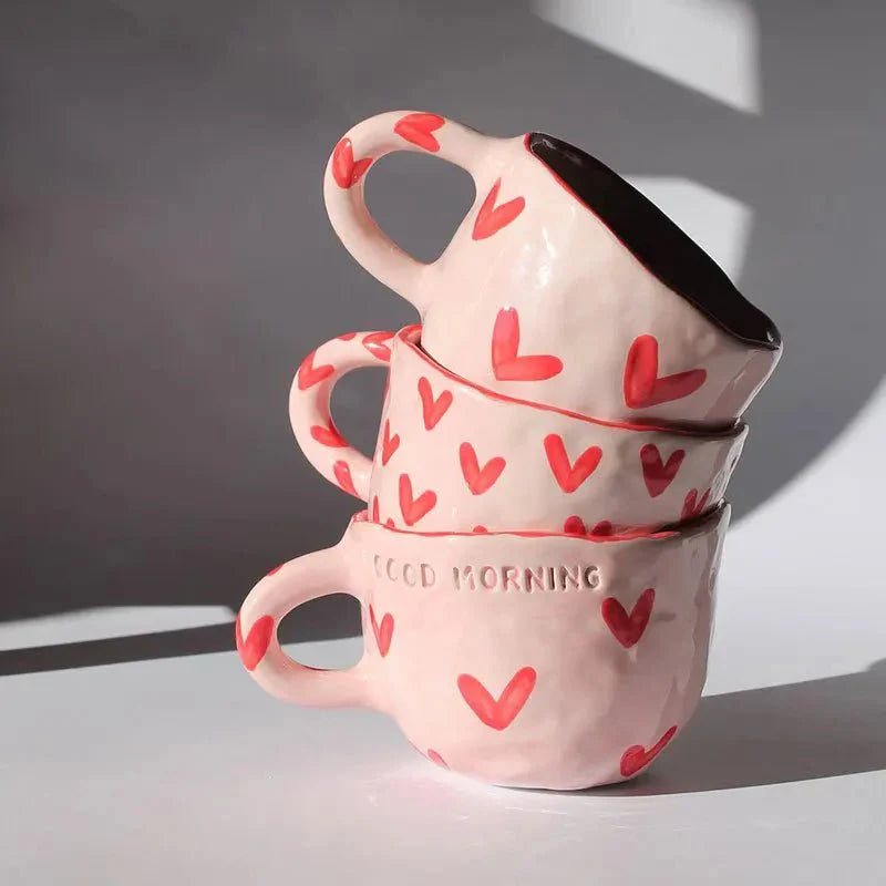 AmoraHeart – Tasse à café mignonne avec design de cœur rose