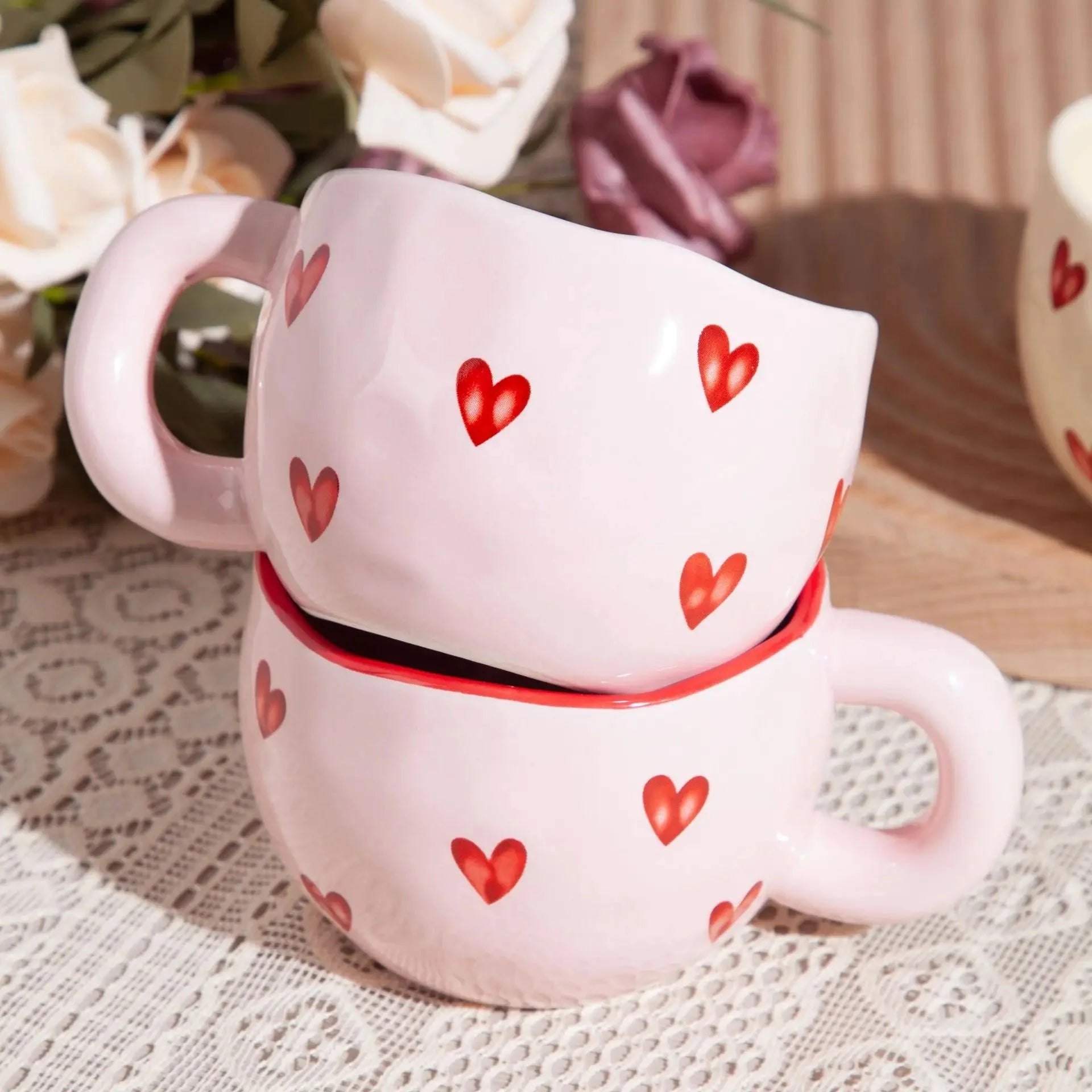 AmoraHeart – Tasse à café mignonne avec design de cœur rose
