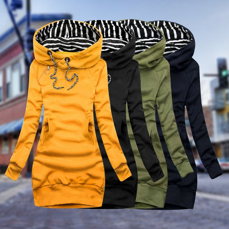 Carine - Veste à capuche et col bénitier pour femme avec poches latérales