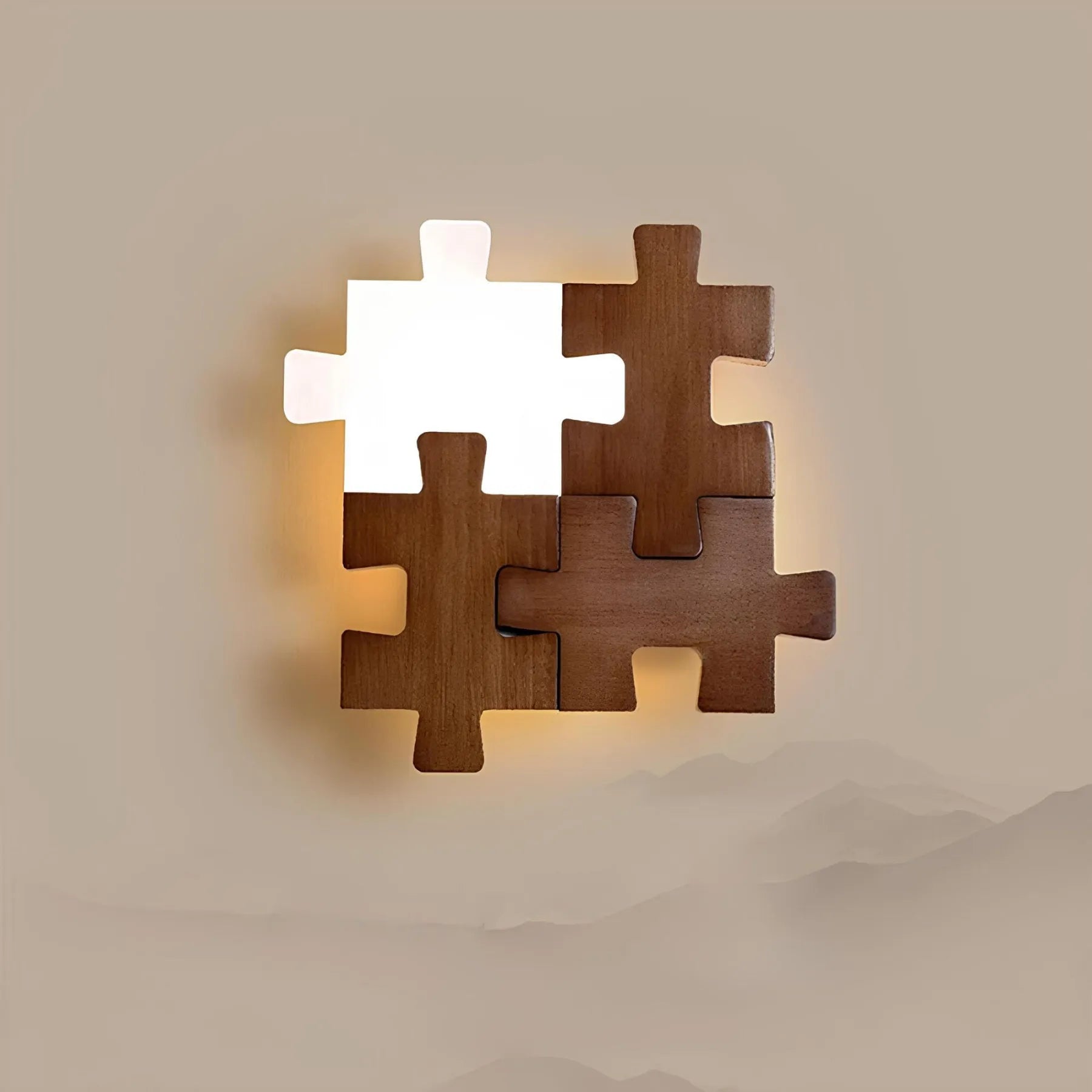 PuzzleGlow – Lampe murale moderne en bois à découper