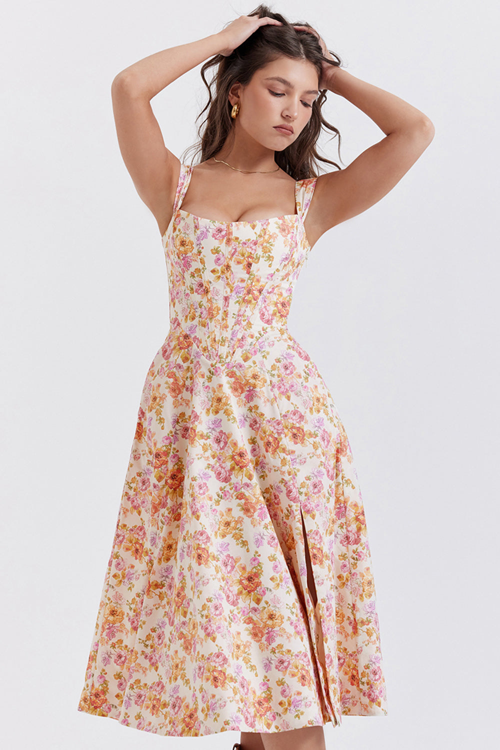 Nicole - Robe midi Sweetheart à bretelles florales