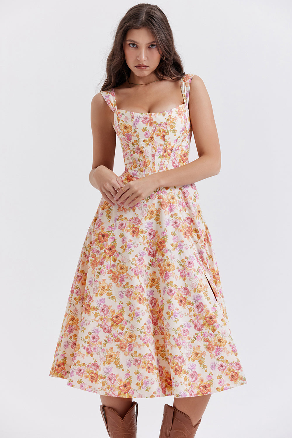 Nicole - Robe midi Sweetheart à bretelles florales