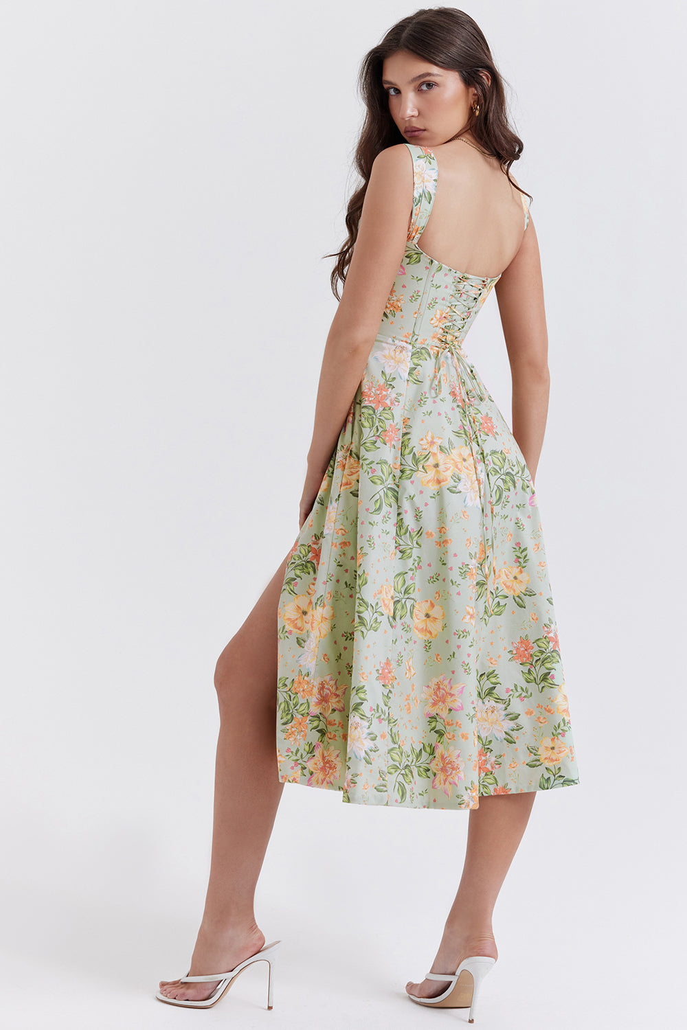 Nicole - Robe midi Sweetheart à bretelles florales