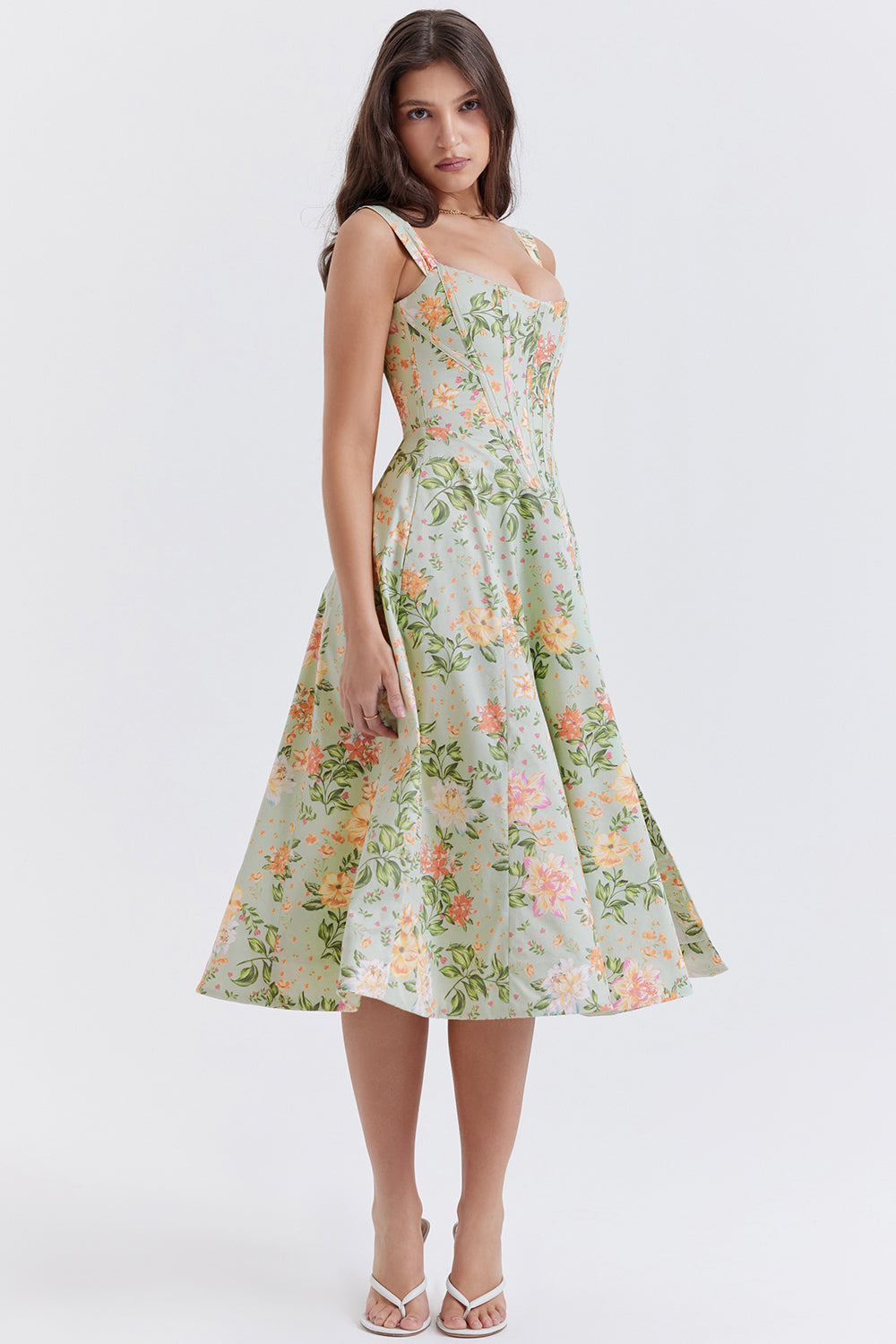 Nicole - Robe midi Sweetheart à bretelles florales