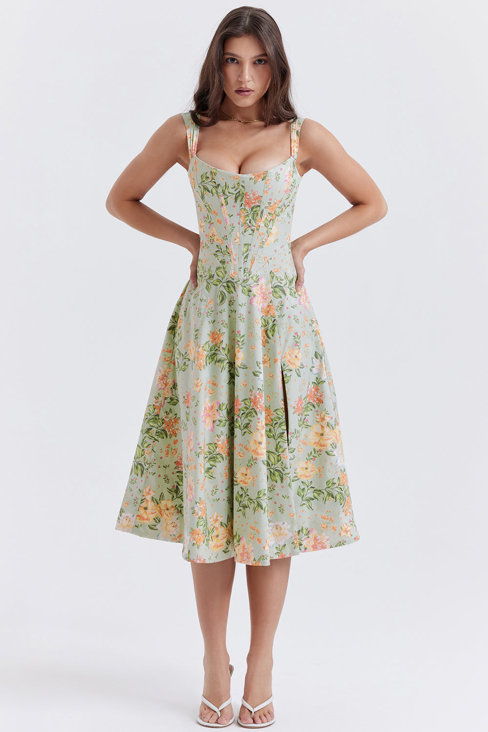 Nicole - Robe midi Sweetheart à bretelles florales