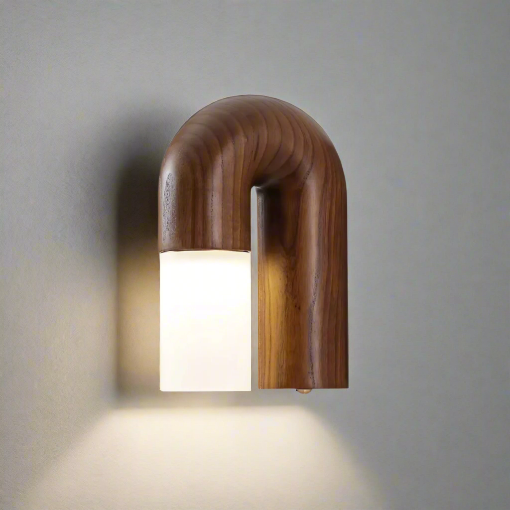 LumeGlow - Belle lampe murale en bois avec diffuseur dépoli