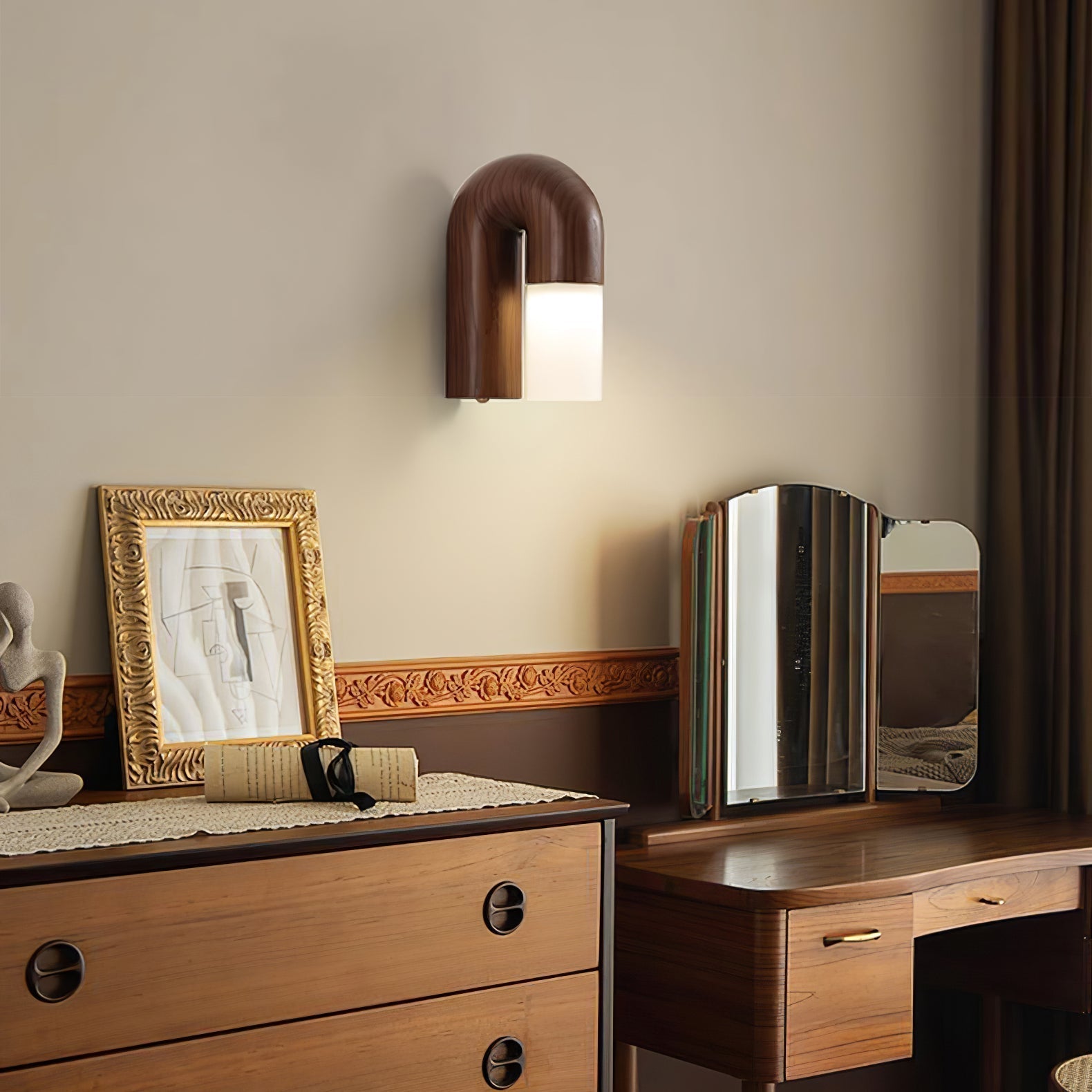 LumeGlow - Belle lampe murale en bois avec diffuseur dépoli