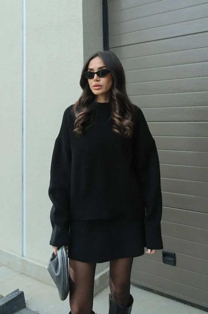 Ensemble de pull tricoté Celeste et jupe courte
