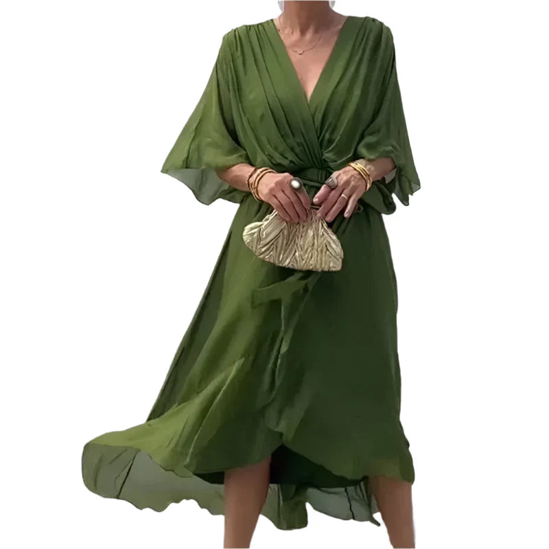 Laurie - Robe mi-longue à manches flottantes avec des détails raffinés à la taille