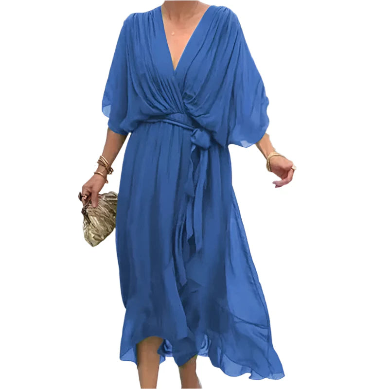 Laurie - Robe mi-longue à manches flottantes avec des détails raffinés à la taille