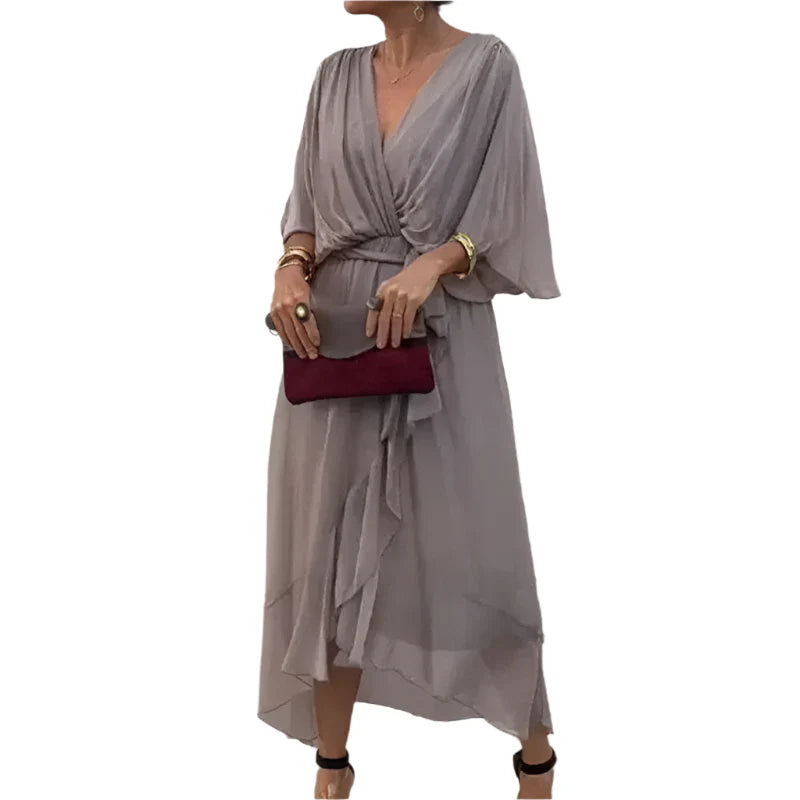 Laurie - Robe mi-longue à manches flottantes avec des détails raffinés à la taille