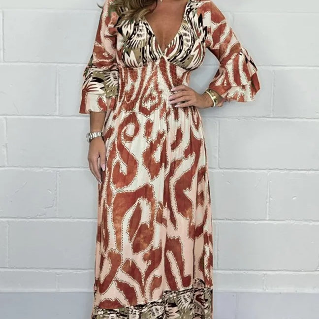 Bella - Robe maxi fluide avec imprimé abstrait