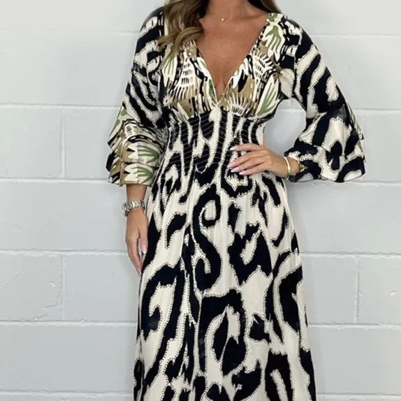 Bella - Robe maxi fluide avec imprimé abstrait