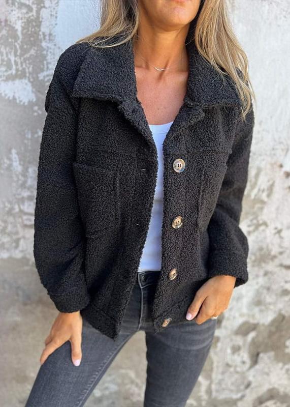 Rowena - Veste polaire boutonnée Teddy pour femme avec poches plaquées