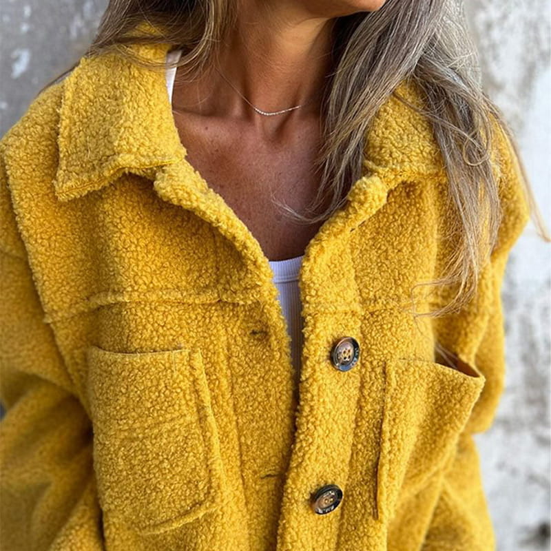 Rowena - Veste polaire boutonnée Teddy pour femme avec poches plaquées