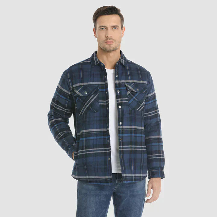Veste en flanelle pour homme Chemise à manches longues rembourrée à carreaux Manteau à boutons épais Vêtements d’extérieur pour l’hiver