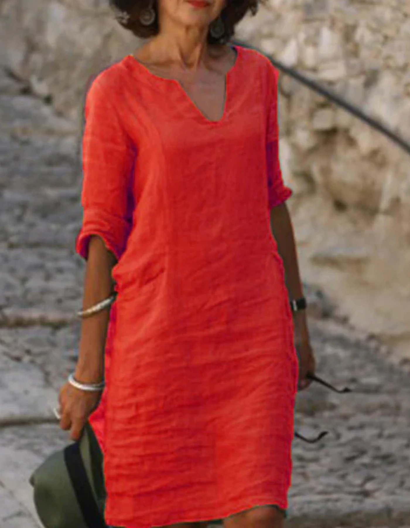 Ingrid - Robe tunique V-neck sans effort en lin