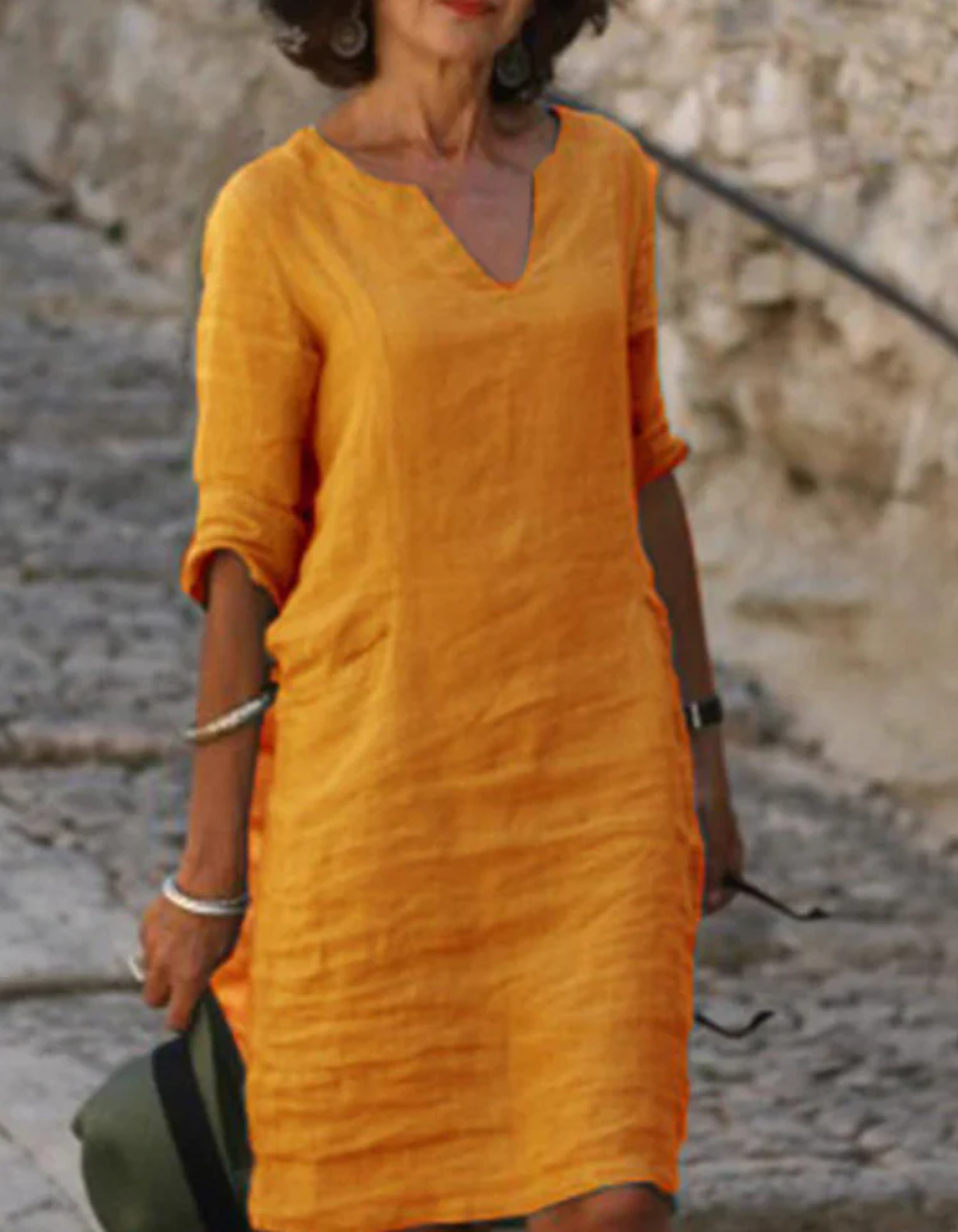 Ingrid - Robe tunique V-neck sans effort en lin