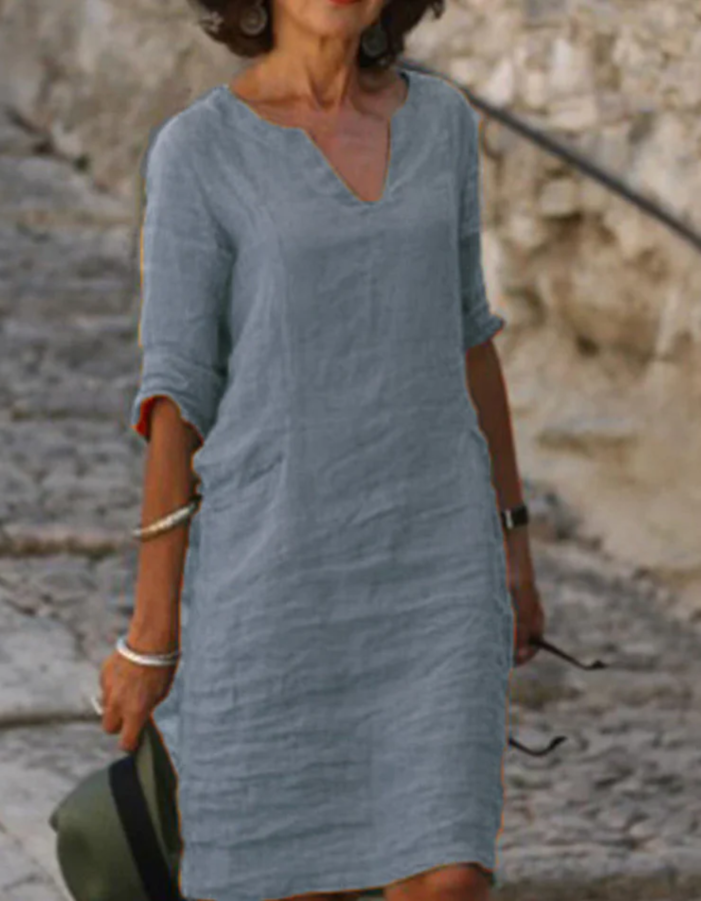 Ingrid - Robe tunique V-neck sans effort en lin