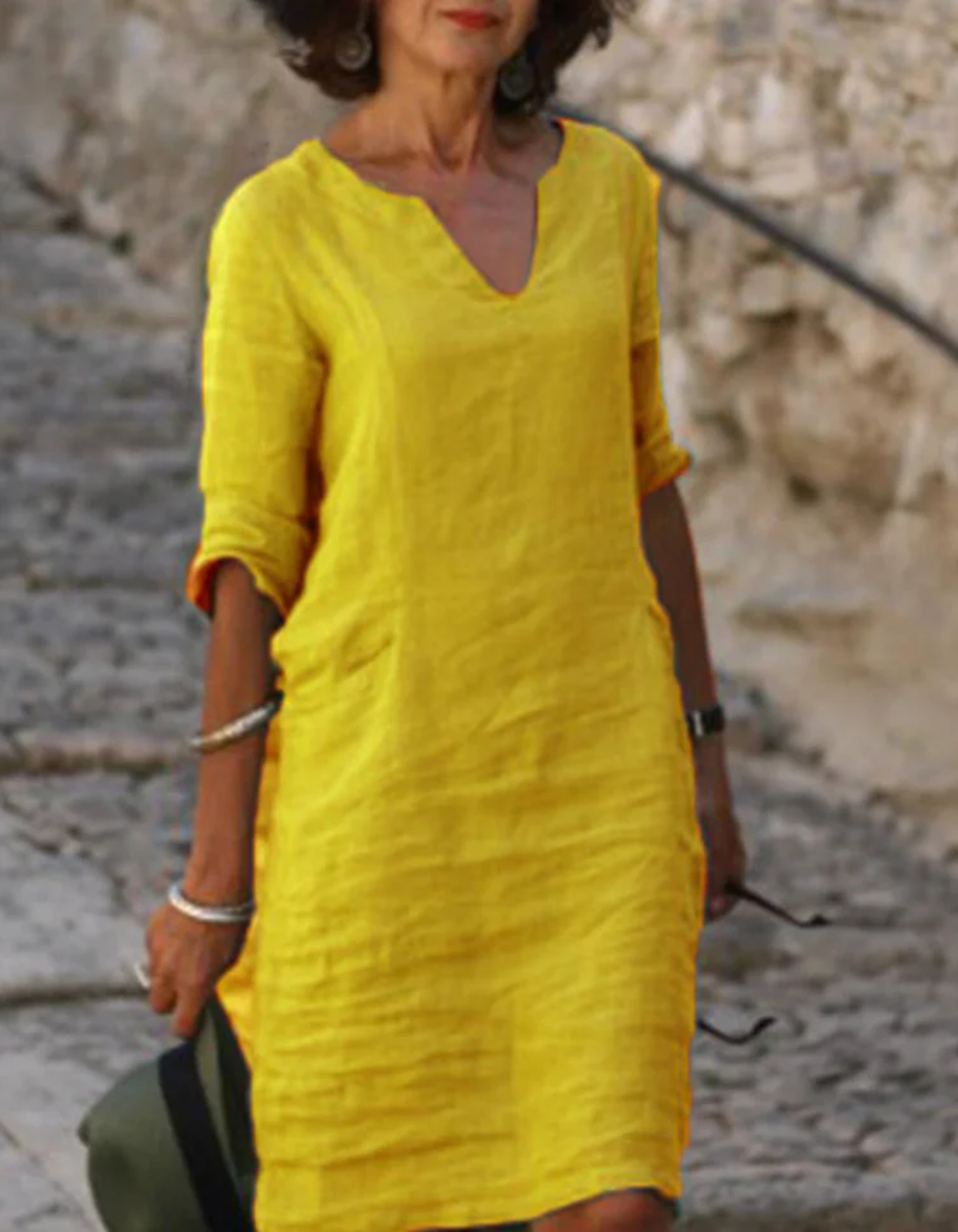 Ingrid - Robe tunique V-neck sans effort en lin